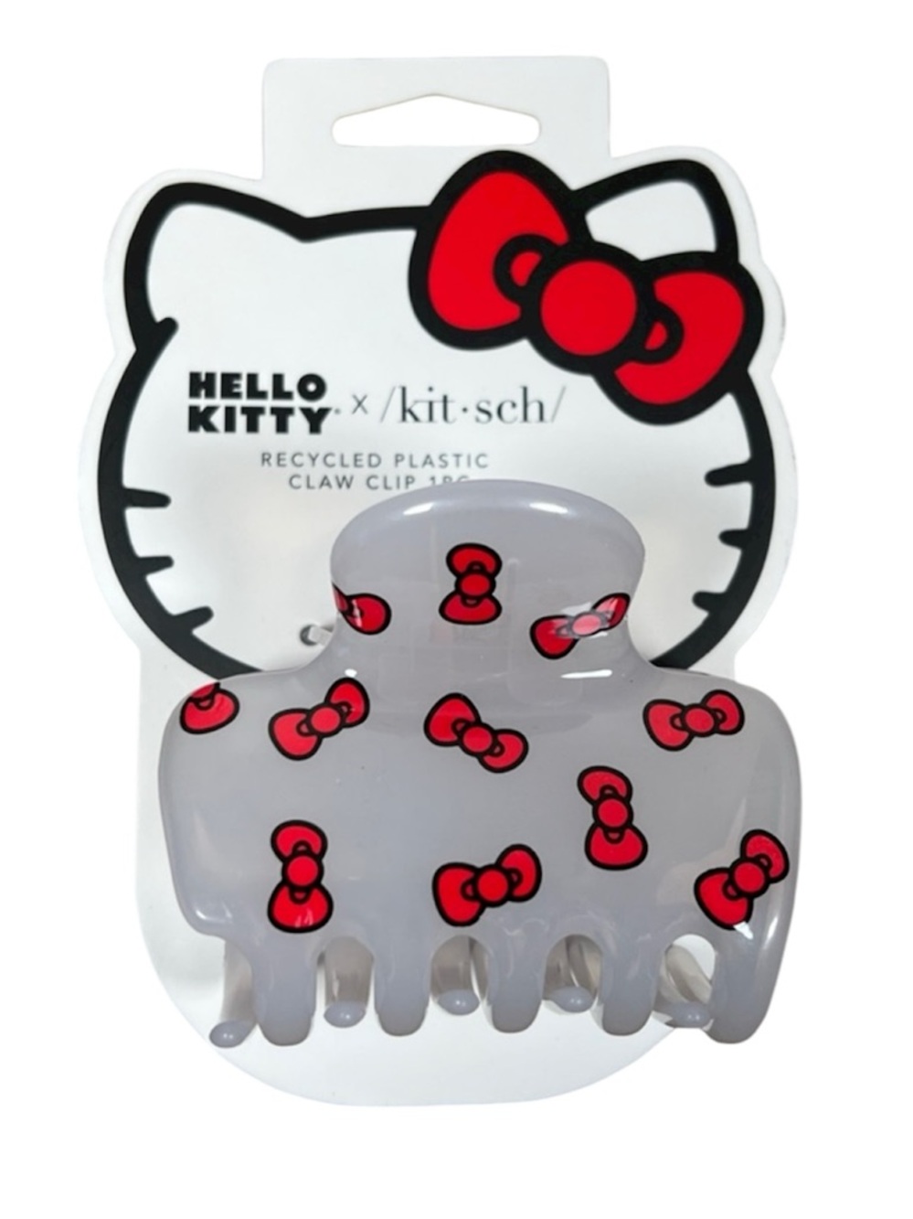 Hello Kitty Gray Hair Claw Clip with Red Bows